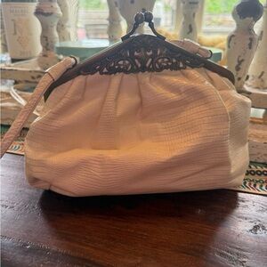 Vintage 1950s Fancy Nancy Atlanta White Faux Lizard Frame Handbag
